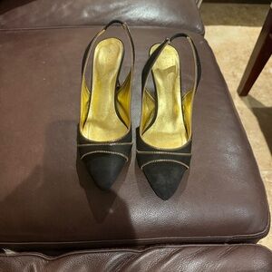 DKNY Black and Gold Slingback Heels